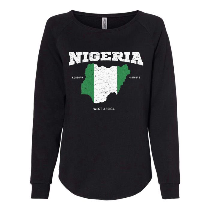 Nigeria Flag And Map Nigerian Coordinates Womens California Wash Sweatshirt