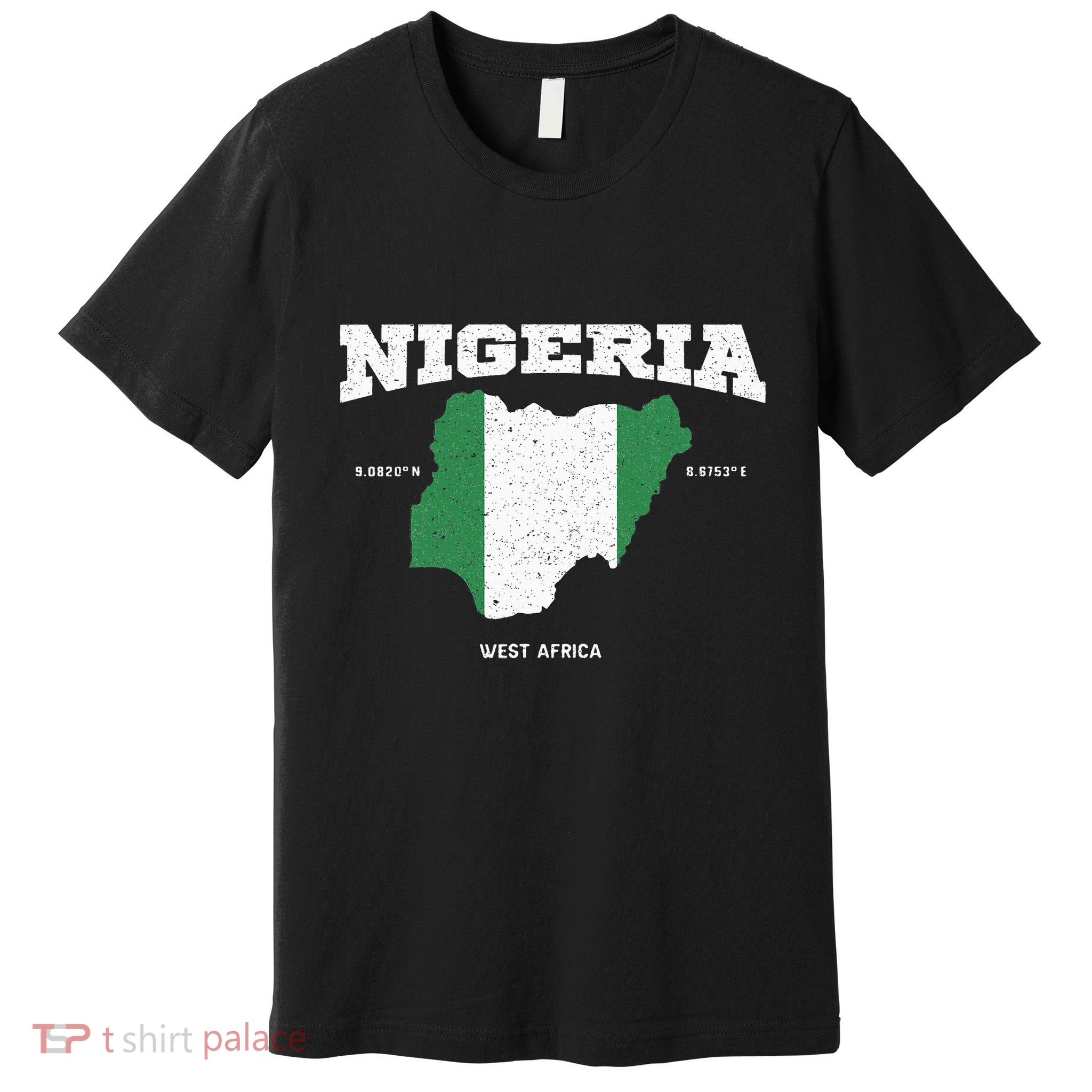 Nigeria Flag And Map Nigerian Coordinates Premium T-Shirt