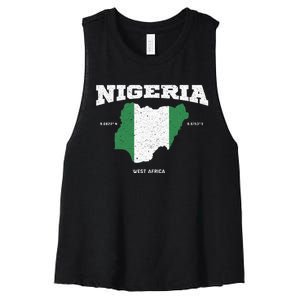 Nigeria Flag And Map Nigerian Coordinates Women's Racerback Cropped Tank