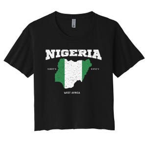 Nigeria Flag And Map Nigerian Coordinates Women's Crop Top Tee