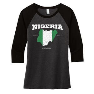 Nigeria Flag And Map Nigerian Coordinates Women's Tri-Blend 3/4-Sleeve Raglan Shirt