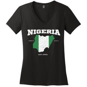 Nigeria Flag And Map Nigerian Coordinates Women's V-Neck T-Shirt