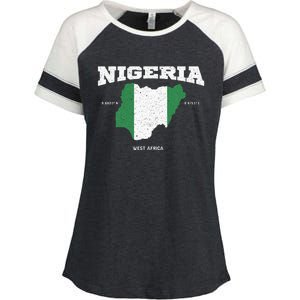 Nigeria Flag And Map Nigerian Coordinates Enza Ladies Jersey Colorblock Tee