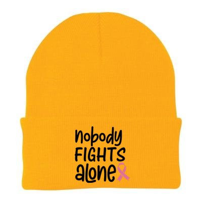 Nobody Fights Alone Breast Cancer Awareness Knit Cap Winter Beanie