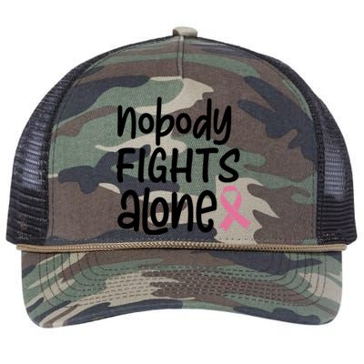 Nobody Fights Alone Breast Cancer Awareness Retro Rope Trucker Hat Cap