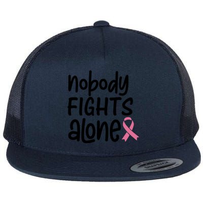 Nobody Fights Alone Breast Cancer Awareness Flat Bill Trucker Hat