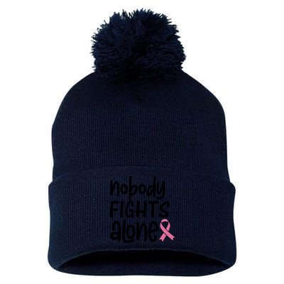 Nobody Fights Alone Breast Cancer Awareness Pom Pom 12in Knit Beanie