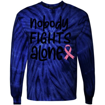 Nobody Fights Alone Breast Cancer Awareness Tie-Dye Long Sleeve Shirt