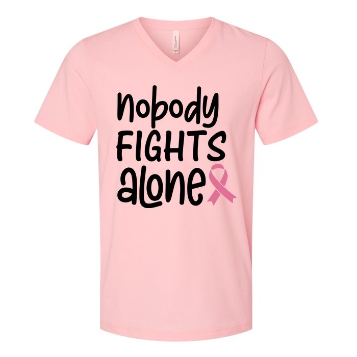 Nobody Fights Alone Breast Cancer Awareness V-Neck T-Shirt