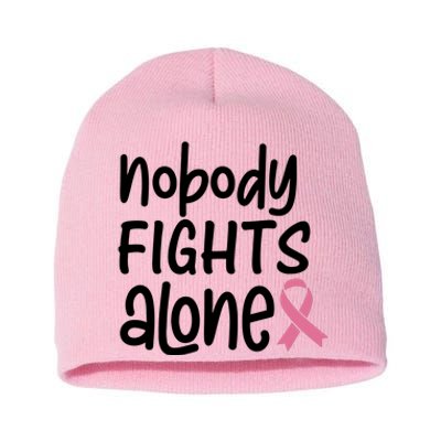 Nobody Fights Alone Breast Cancer Awareness Short Acrylic Beanie