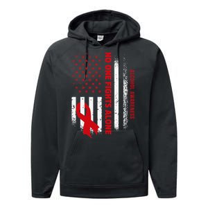 Nobody Fights Alcohol Alone USA Flag Red Ribbon Performance Fleece Hoodie