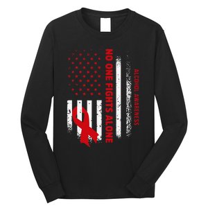 Nobody Fights Alcohol Alone USA Flag Red Ribbon Long Sleeve Shirt