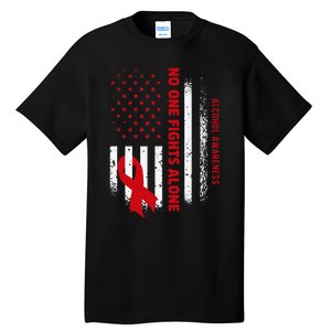 Nobody Fights Alcohol Alone USA Flag Red Ribbon Tall T-Shirt