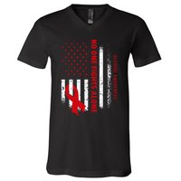 Nobody Fights Alcohol Alone USA Flag Red Ribbon V-Neck T-Shirt