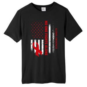 Nobody Fights Alcohol Alone USA Flag Red Ribbon Tall Fusion ChromaSoft Performance T-Shirt