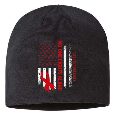 Nobody Fights Alcohol Alone USA Flag Red Ribbon Sustainable Beanie