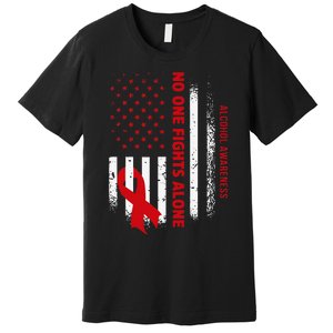 Nobody Fights Alcohol Alone USA Flag Red Ribbon Premium T-Shirt