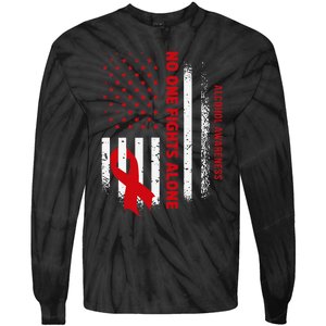 Nobody Fights Alcohol Alone USA Flag Red Ribbon Tie-Dye Long Sleeve Shirt