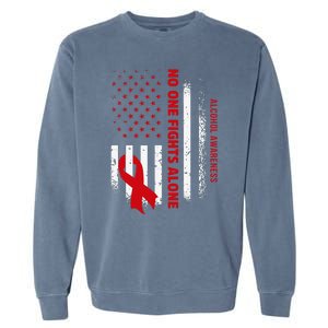 Nobody Fights Alcohol Alone USA Flag Red Ribbon Garment-Dyed Sweatshirt