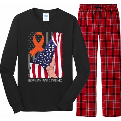 Necrotizing Fasciitis Awareness American Flag Orange Ribbon Gift Long Sleeve Pajama Set