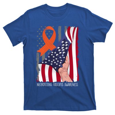 Necrotizing Fasciitis Awareness American Flag Orange Ribbon Gift T-Shirt