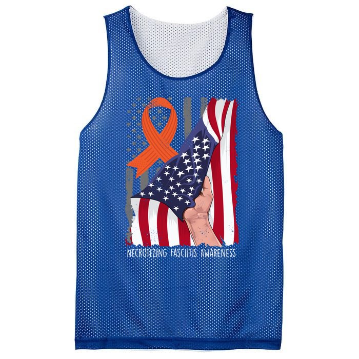 Necrotizing Fasciitis Awareness American Flag Orange Ribbon Gift Mesh Reversible Basketball Jersey Tank