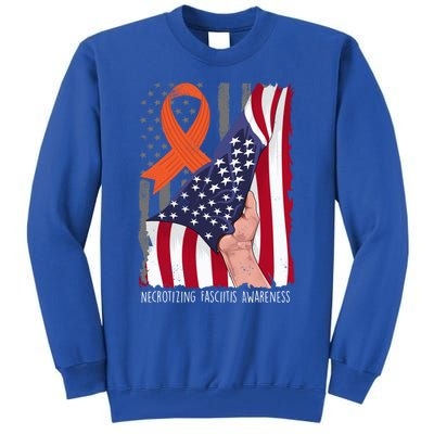 Necrotizing Fasciitis Awareness American Flag Orange Ribbon Gift Tall Sweatshirt