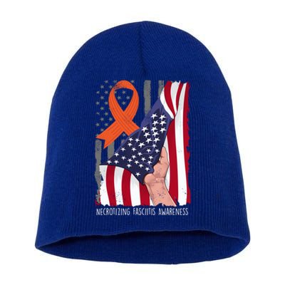 Necrotizing Fasciitis Awareness American Flag Orange Ribbon Gift Short Acrylic Beanie