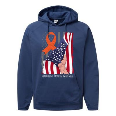 Necrotizing Fasciitis Awareness American Flag Orange Ribbon Gift Performance Fleece Hoodie