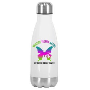 Nobody Fights Alone Metastatic Breast Cancer Stainless Steel Insulated Water Bottle