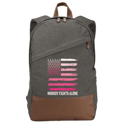 Nobody Fights Alone Breast Cancer Support Gift Cotton Canvas Backpack