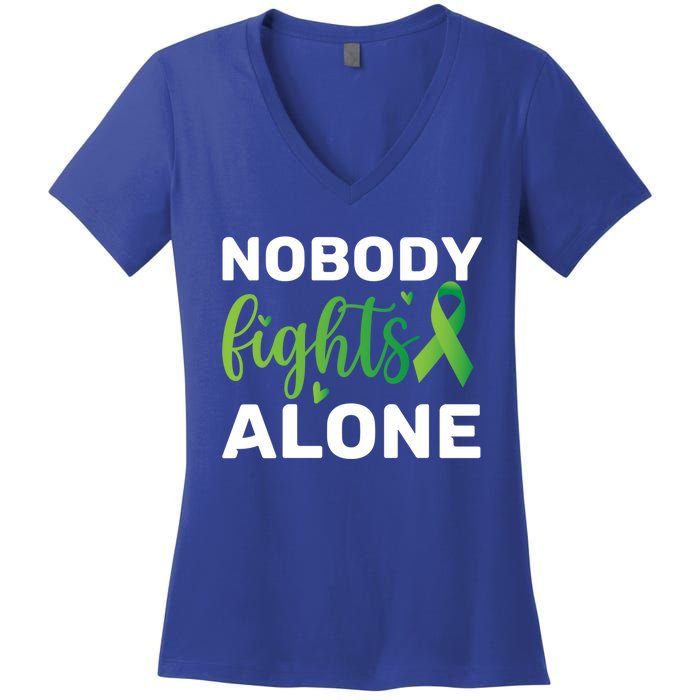 Nobody Fights Alone Tal Health Awareness Gift Women's V-Neck T-Shirt