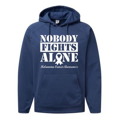 Nobody Fights Alone Melanoma Cancer Awareness Performance Fleece Hoodie