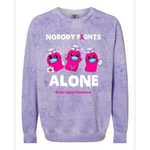 Nobody Fights Alone Boo Ghost Nurse Breast Cancer Scrub Gift Colorblast Crewneck Sweatshirt