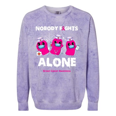 Nobody Fights Alone Boo Ghost Nurse Breast Cancer Scrub Gift Colorblast Crewneck Sweatshirt