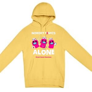 Nobody Fights Alone Boo Ghost Nurse Breast Cancer Scrub Gift Premium Pullover Hoodie