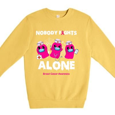 Nobody Fights Alone Boo Ghost Nurse Breast Cancer Scrub Gift Premium Crewneck Sweatshirt