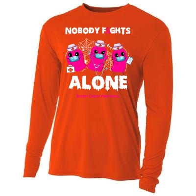 Nobody Fights Alone Boo Ghost Nurse Breast Cancer Scrub Gift Cooling Performance Long Sleeve Crew