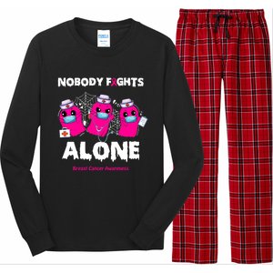 Nobody Fights Alone Boo Ghost Nurse Breast Cancer Scrub Gift Long Sleeve Pajama Set