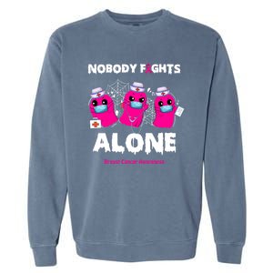 Nobody Fights Alone Boo Ghost Nurse Breast Cancer Scrub Gift Garment-Dyed Sweatshirt