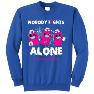 Nobody Fights Alone Boo Ghost Nurse Breast Cancer Scrub Gift Sweatshirt