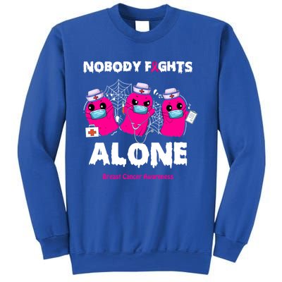 Nobody Fights Alone Boo Ghost Nurse Breast Cancer Scrub Gift Sweatshirt