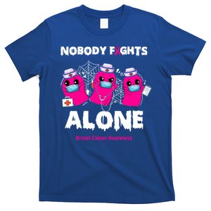 Nobody Fights Alone Boo Ghost Nurse Breast Cancer Scrub Gift T-Shirt