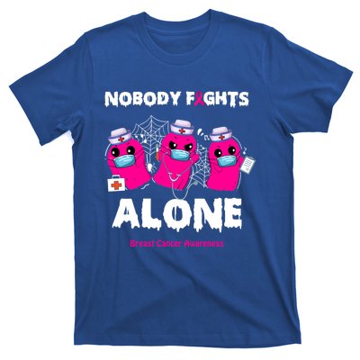 Nobody Fights Alone Boo Ghost Nurse Breast Cancer Scrub Gift T-Shirt