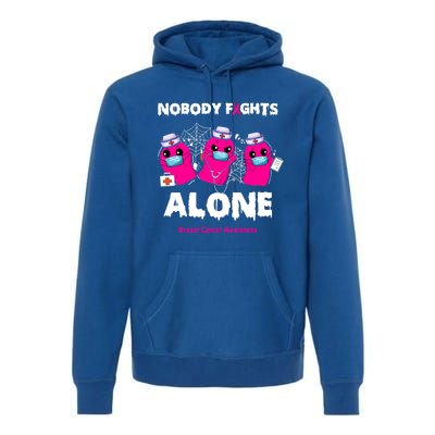 Nobody Fights Alone Boo Ghost Nurse Breast Cancer Scrub Gift Premium Hoodie