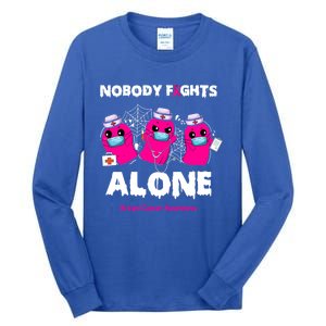 Nobody Fights Alone Boo Ghost Nurse Breast Cancer Scrub Gift Tall Long Sleeve T-Shirt