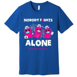 Nobody Fights Alone Boo Ghost Nurse Breast Cancer Scrub Gift Premium T-Shirt