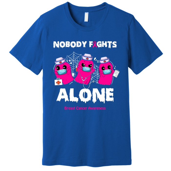 Nobody Fights Alone Boo Ghost Nurse Breast Cancer Scrub Gift Premium T-Shirt