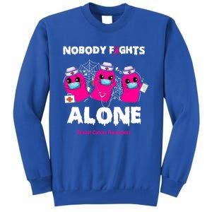 Nobody Fights Alone Boo Ghost Nurse Breast Cancer Scrub Gift Tall Sweatshirt