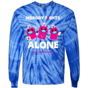 Nobody Fights Alone Boo Ghost Nurse Breast Cancer Scrub Gift Tie-Dye Long Sleeve Shirt